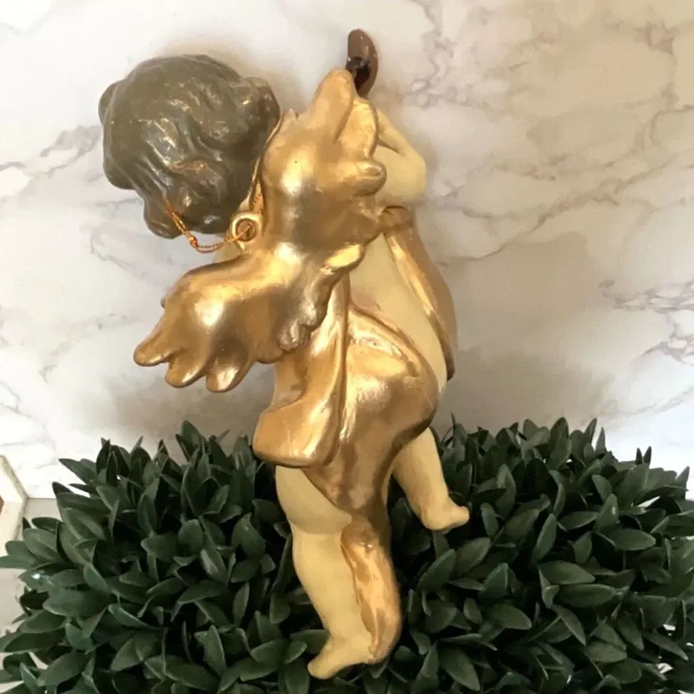 Gorgeous vintage cherub playing lute; cream and gold Paris Chic Hollywood Glam